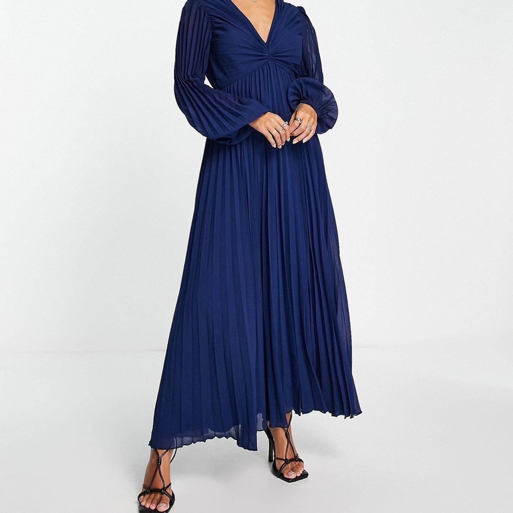 ASOS brand long sleeve navy maxi dress